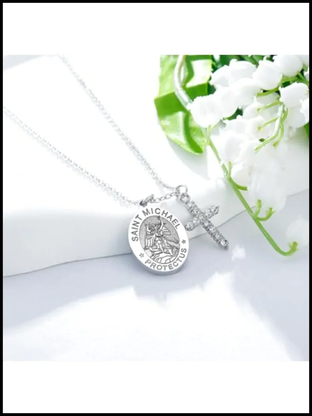 St. Michael Medal Cross Necklace Stainless Steel Protection